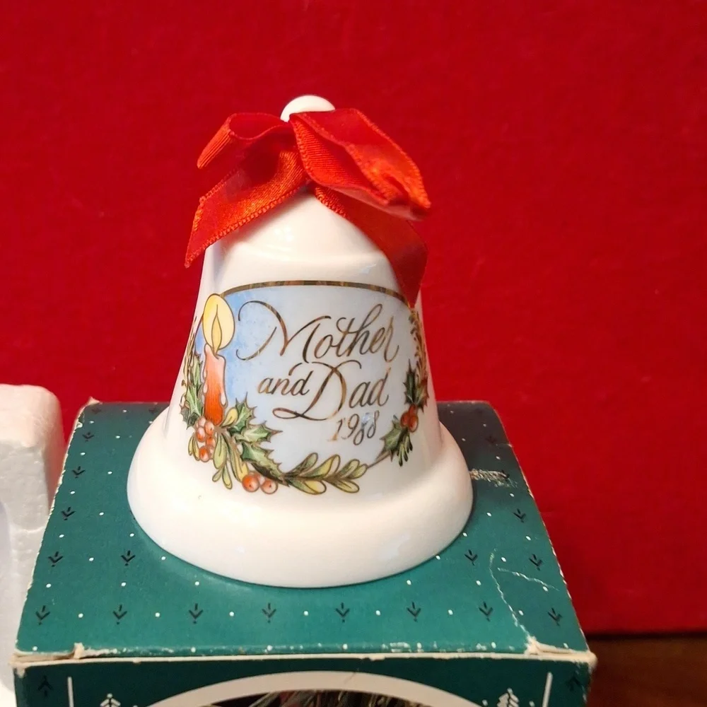 Hallmark Christmas ornament fine porcelain Bell Mother and Dad 1988